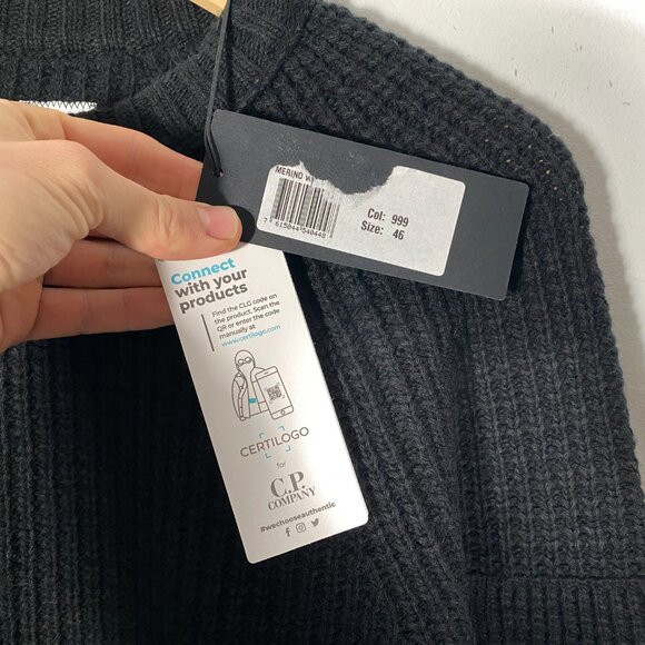 C.P. Company Merino Wool Lens Crewneck Sweater Black mens size 46 / US Small - Picture 5 of 10